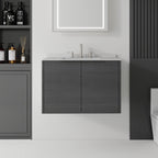 30" Gray Wood Floating Double Door Bathroom Vanity With White Sink