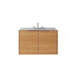 36" Brown Wood Floating Double Door Bathroom Vanity With White Sink