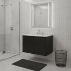 36" Black Wood Floating Double Door Bathroom Vanity With White Sink