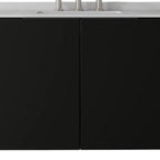36" Black Wood Floating Double Door Bathroom Vanity With White Sink