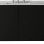 36" Black Wood Floating Double Door Bathroom Vanity With White Sink
