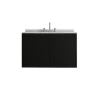 36" Black Wood Floating Double Door Bathroom Vanity With White Sink