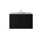 36" Black Wood Floating Double Door Bathroom Vanity With White Sink
