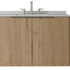 36" Brown Wood Floating Double Door Bathroom Vanity With White Sink