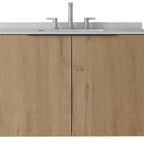 36" Brown Wood Floating Double Door Bathroom Vanity With White Sink