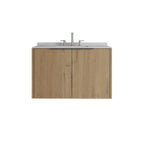 36" Brown Wood Floating Double Door Bathroom Vanity With White Sink