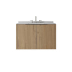 36" Brown Wood Floating Double Door Bathroom Vanity With White Sink