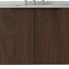 36" Brown Wood Floating Double Door Bathroom Vanity With White Sink