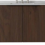 36" Brown Wood Floating Double Door Bathroom Vanity With White Sink