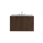 36" Brown Wood Floating Double Door Bathroom Vanity With White Sink