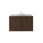 36" Brown Wood Floating Double Door Bathroom Vanity With White Sink