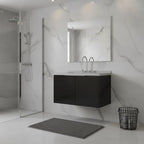 36" Black Wood Floating Double Door Bathroom Vanity With White Sink