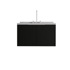 36" Black Wood Floating Double Door Bathroom Vanity With White Sink