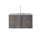 36" Gray Wood Floating Double Door Bathroom Vanity With White Sink