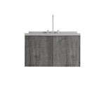 36" Gray Wood Floating Double Door Bathroom Vanity With White Sink