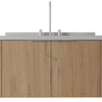 36" Brown Wood Floating Double Door Bathroom Vanity With White Sink