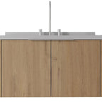36" Brown Wood Floating Double Door Bathroom Vanity With White Sink