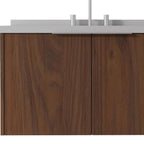 36" Brown Wood Floating Double Door Bathroom Vanity With White Sink