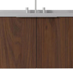 36" Brown Wood Floating Double Door Bathroom Vanity With White Sink