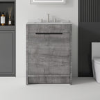 24" Gray Wood Freestanding Double Door Bathroom Vanity With White Sink