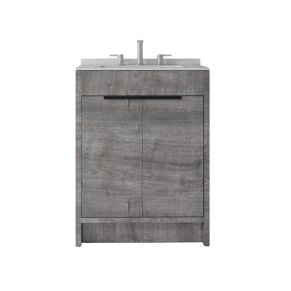 24" Gray Wood Freestanding Double Door Bathroom Vanity With White Sink