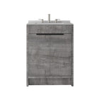 24" Gray Wood Freestanding Double Door Bathroom Vanity With White Sink