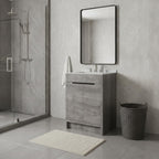 24" Gray Wood Freestanding Double Door Bathroom Vanity With White Sink