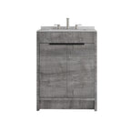 24" Gray Wood Freestanding Double Door Bathroom Vanity With White Sink