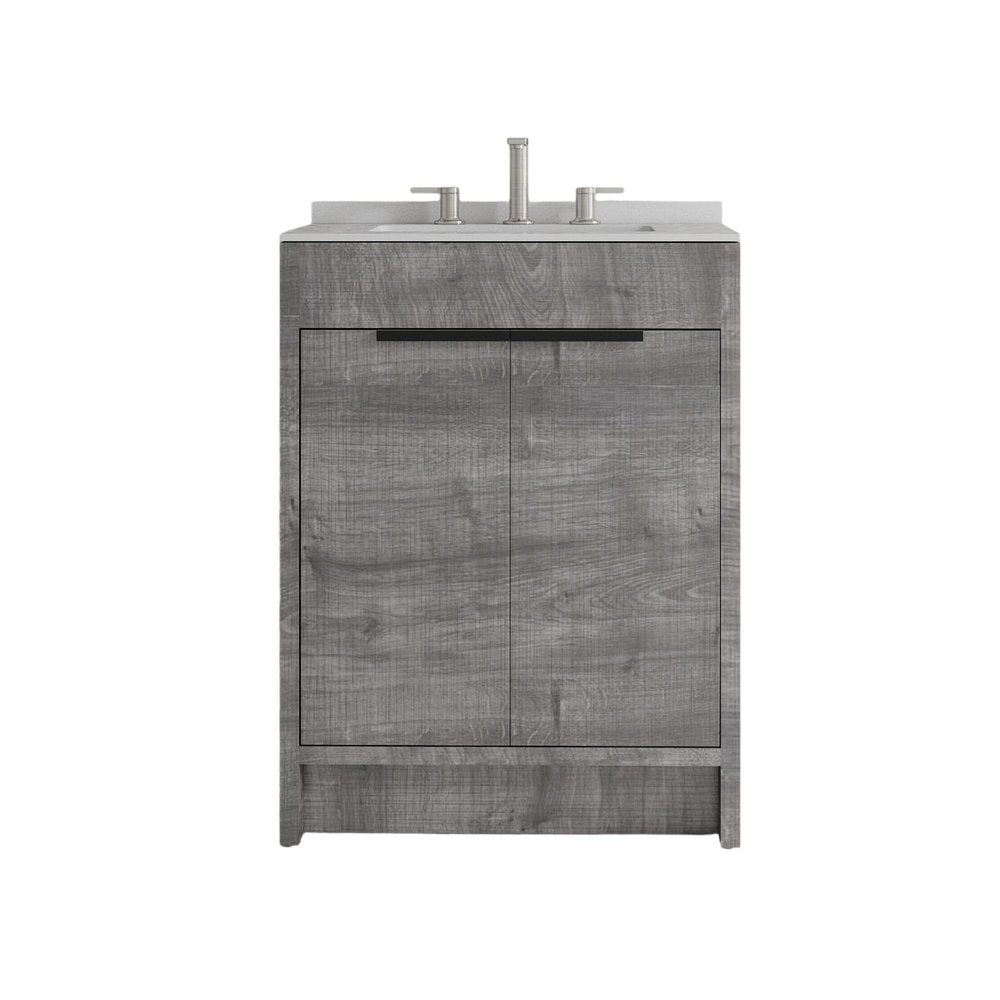 24" Gray Wood Freestanding Double Door Bathroom Vanity With White Sink