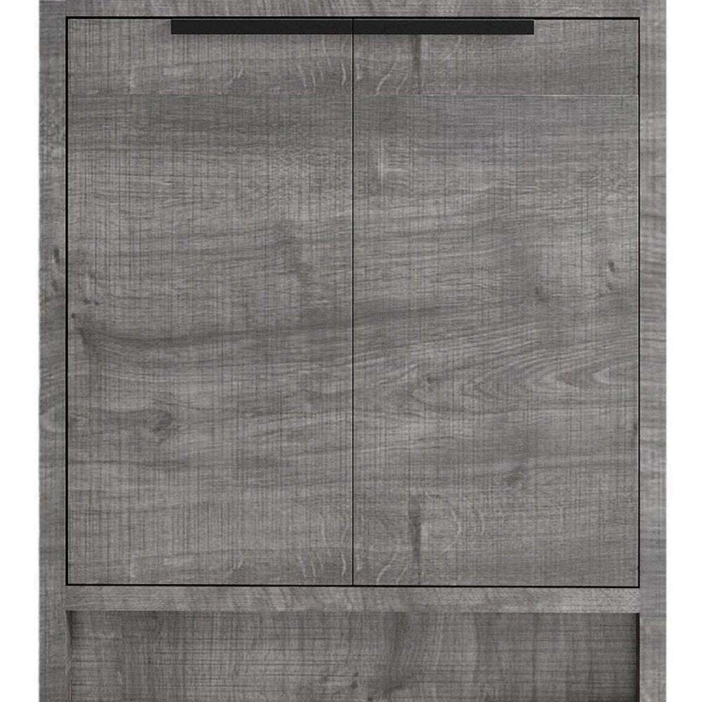 24" Gray Wood Freestanding Double Door Bathroom Vanity With White Sink