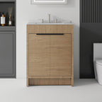 24" Brown Wood Freestanding Double Door Bathroom Vanity With White Sink