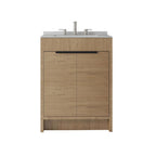 24" Brown Wood Freestanding Double Door Bathroom Vanity With White Sink