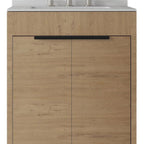 24" Brown Wood Freestanding Double Door Bathroom Vanity With White Sink
