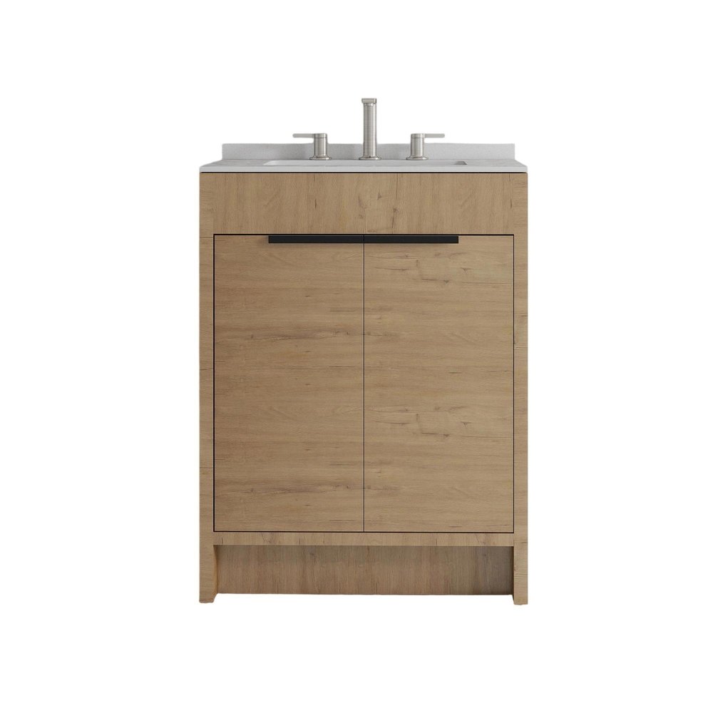 24" Brown Wood Freestanding Double Door Bathroom Vanity With White Sink
