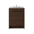 24" Brown Wood Freestanding Double Door Bathroom Vanity With White Sink
