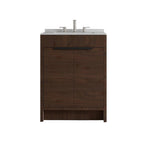 24" Brown Wood Freestanding Double Door Bathroom Vanity With White Sink