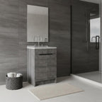 24" Gray Wood Freestanding Double Door Bathroom Vanity With White Sink