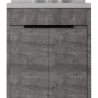 24" Gray Wood Freestanding Double Door Bathroom Vanity With White Sink