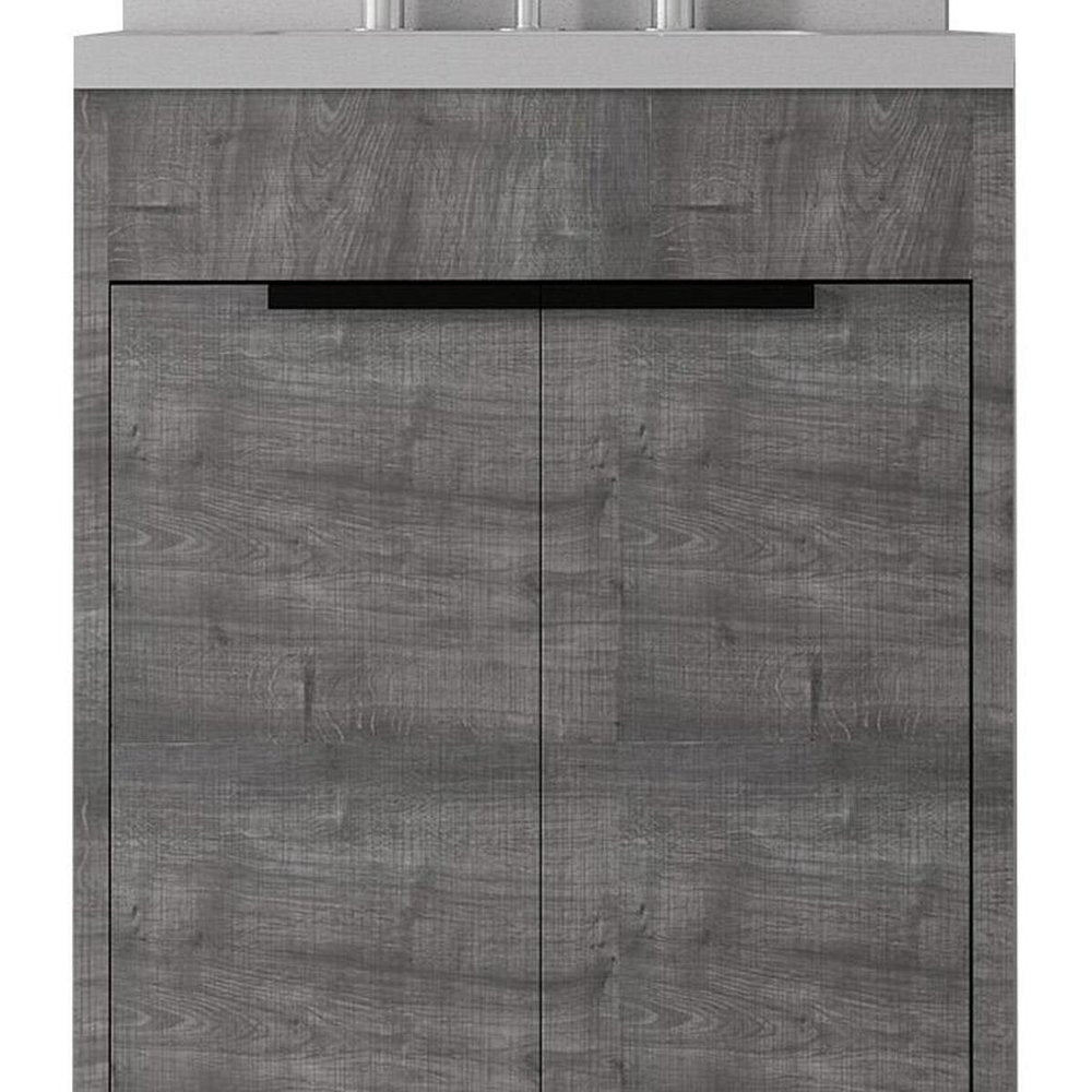 24" Gray Wood Freestanding Double Door Bathroom Vanity With White Sink