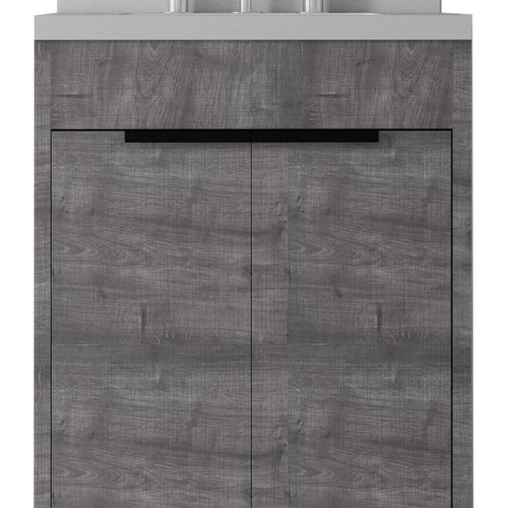 24" Gray Wood Freestanding Double Door Bathroom Vanity With White Sink