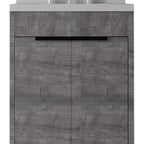 24" Gray Wood Freestanding Double Door Bathroom Vanity With White Sink