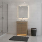 24" Brown Wood Freestanding Double Door Bathroom Vanity With White Sink