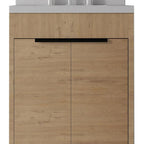 24" Brown Wood Freestanding Double Door Bathroom Vanity With White Sink