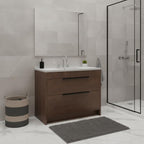 24" Brown Wood Freestanding Double Door Bathroom Vanity With White Sink