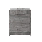30" Gray Wood Freestanding Double Door Bathroom Vanity With White Sink