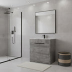 30" Gray Wood Freestanding Double Door Bathroom Vanity With White Sink