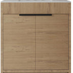 30" Brown Wood Freestanding Double Door Bathroom Vanity With White Sink