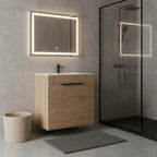 30" Brown Wood Freestanding Double Door Bathroom Vanity With White Sink