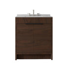 30" Brown Wood Freestanding Double Door Bathroom Vanity With White Sink