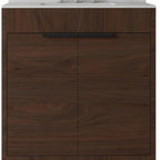 30" Brown Wood Freestanding Double Door Bathroom Vanity With White Sink